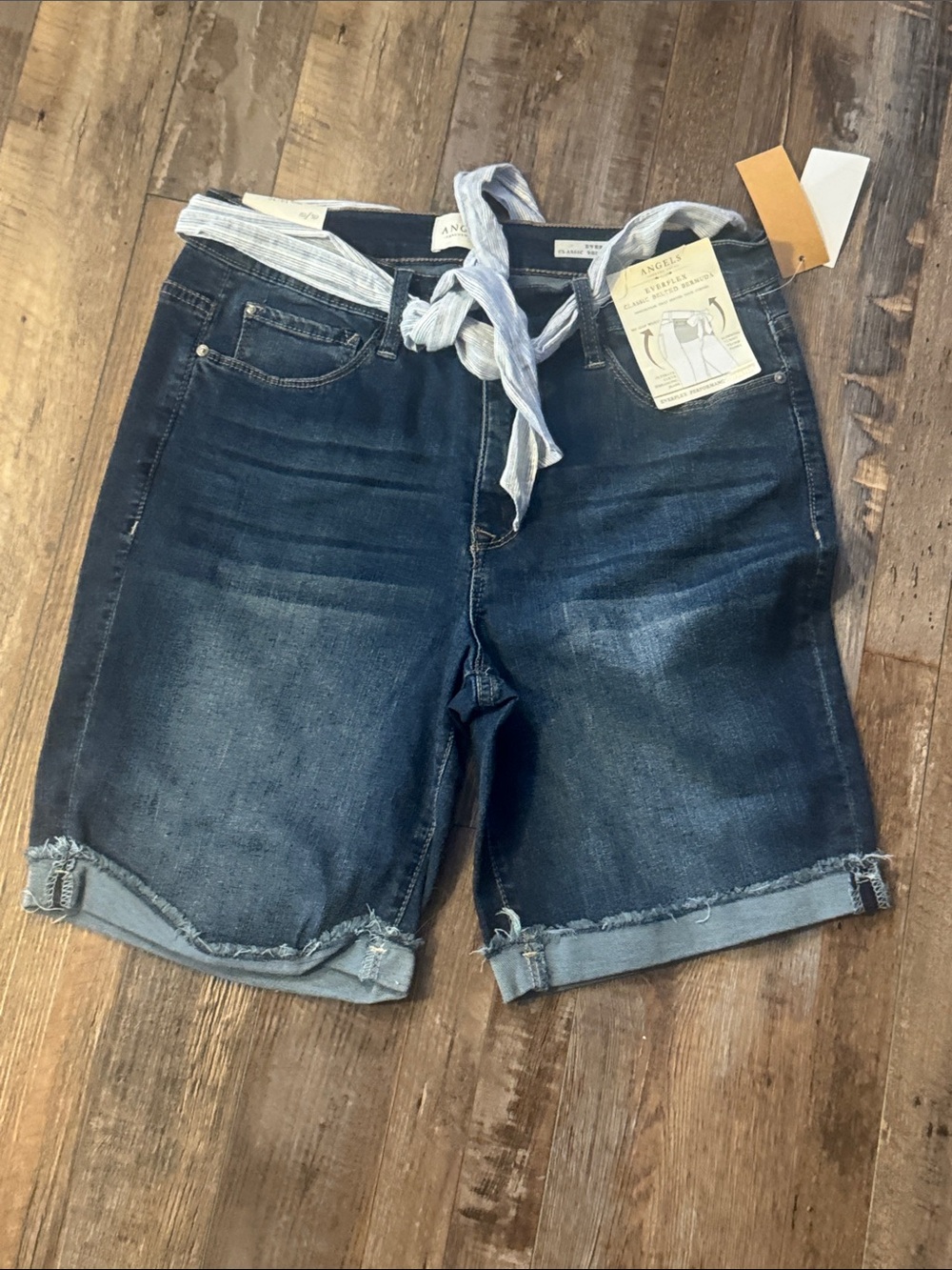 Dark Wash Denim Bermuda Shorts with Tie Belt